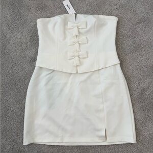 Astr Strapless Cream Dress with Bow Details
